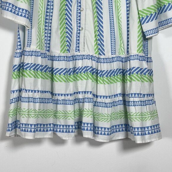 Caleoas Aztec Striped Mini Dress Womens Sz 1X White 3/4 Sleeves Button Front - Picture 3 of 11